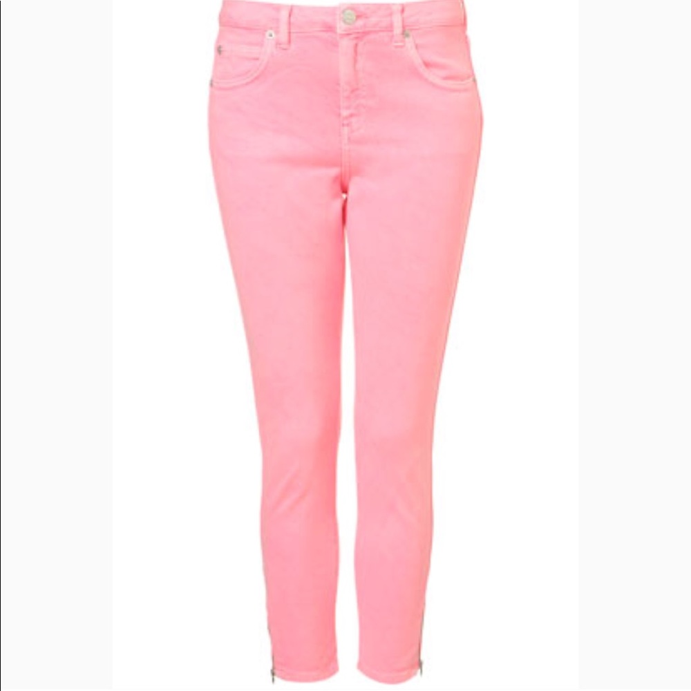 Topshop Moto Pink & Coral Ankle Jeans